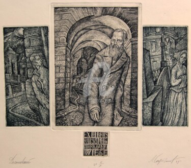 Gravures & estampes intitulée "Dostoevsky" par Leonid Stroganov, Œuvre d'art originale, Eau-forte