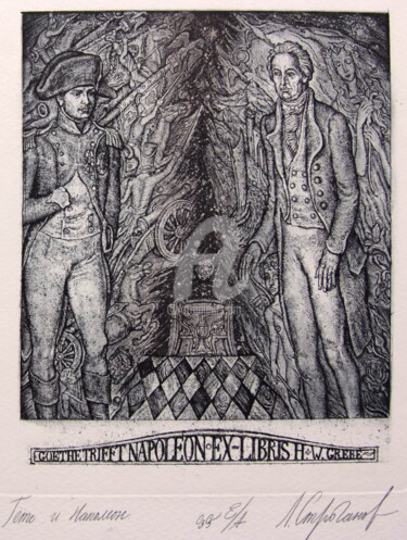 Incisioni, stampe intitolato "Goethe and Napoleon" da Leonid Stroganov, Opera d'arte originale, Acquaforte