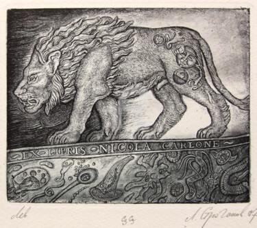 Estampas & grabados titulada "Lion" por Leonid Stroganov, Obra de arte original, Aguafuerte