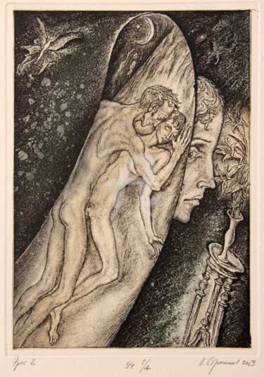 Gravures & estampes intitulée "Eros II" par Leonid Stroganov, Œuvre d'art originale, Eau-forte