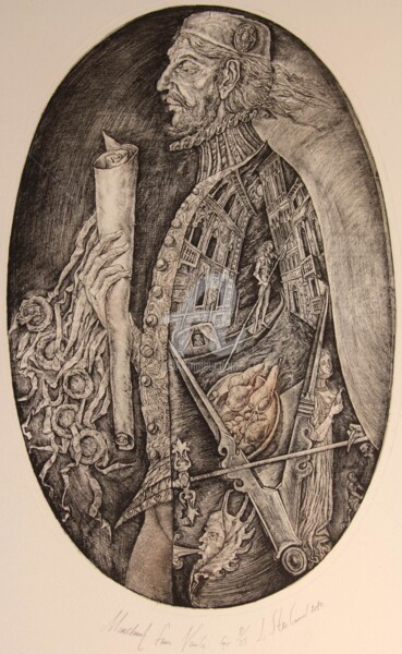 Printmaking titled "Merchant of Venice" by Leonid Stroganov, Original Artwork, Etching