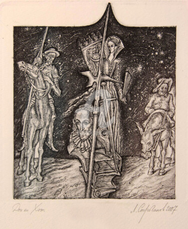 Incisioni, stampe intitolato "Don Quijote" da Leonid Stroganov, Opera d'arte originale, Acquaforte