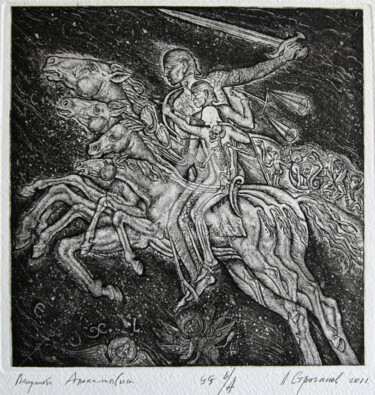 Printmaking titled "Horseman of Apocaly…" by Leonid Stroganov, Original Artwork, Etching