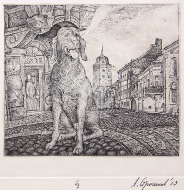 Отпечатки и Гравюры под названием "Dog in the Viborg-c…" - Leonid Stroganov, Подлинное произведение искусства, Травление