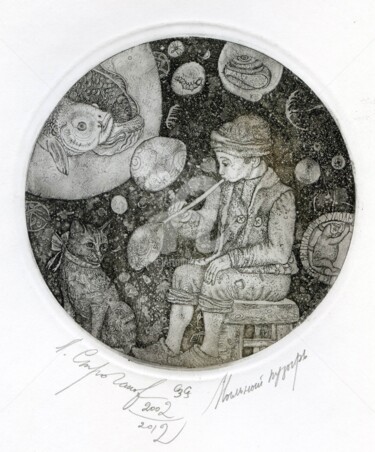 Printmaking titled "The Soap Bubble" by Leonid Stroganov, Original Artwork, Etching