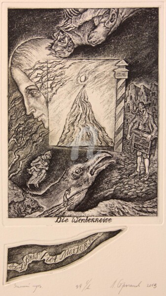 Incisioni, stampe intitolato "Winter road" da Leonid Stroganov, Opera d'arte originale, Acquaforte