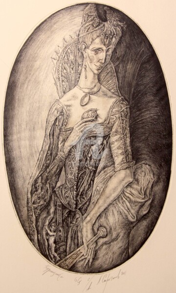 Prenten & gravures getiteld "Courtesan" door Leonid Stroganov, Origineel Kunstwerk, Ets