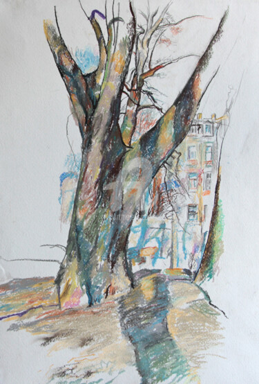 Malerei mit dem Titel "Spring tree in the…" von Leonid Stroganov, Original-Kunstwerk, Pastell