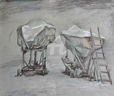 Zeichnungen mit dem Titel "Sailboats high and…" von Leonid Stroganov, Original-Kunstwerk, Pastell