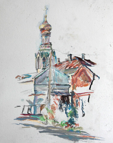 Drawing titled "Old city. Church. V…" by Leonid Stroganov, Original Artwork, Pastel