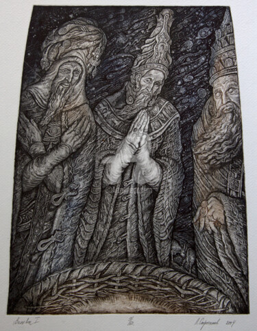 Druckgrafik mit dem Titel "The Three Wise Men" von Leonid Stroganov, Original-Kunstwerk, Radierung