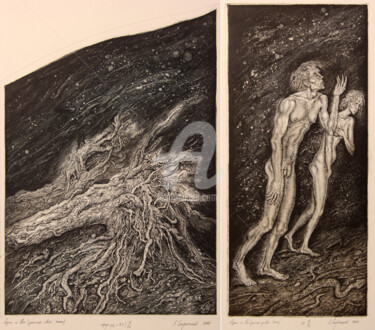 Prenten & gravures getiteld "Adam and Eve. Dipty…" door Leonid Stroganov, Origineel Kunstwerk, Ets