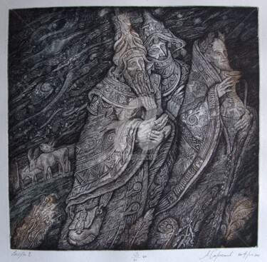 Printmaking titled "The Three Wise Men…" by Leonid Stroganov, Original Artwork, Etching