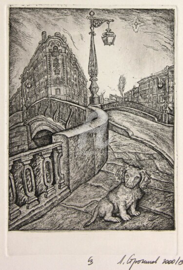 Printmaking titled "Bridge of Demidov -…" by Leonid Stroganov, Original Artwork, Etching