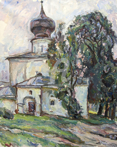 Schilderij getiteld "Pskov. Church" door Leonid Stroganov, Origineel Kunstwerk, Olie