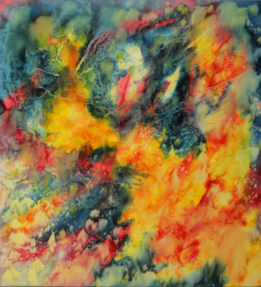 Painting titled "Fire day" by Janez Štros, Original Artwork, Oil