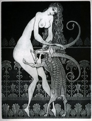 Отпечатки и Гравюры под названием "GIRL WITH GOAT" - Sergei Trubin, Подлинное произведение искусства, Травление