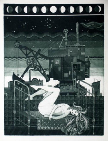 Gravures & estampes intitulée "PHASES OF THE MOON" par Sergei Trubin, Œuvre d'art originale, Eau-forte
