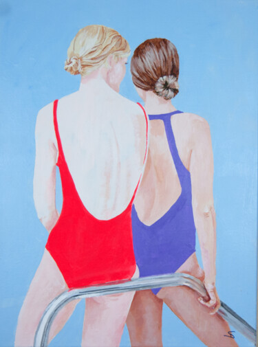 Painting titled "Poolside Tete-A-Tet…" by Stuart Dalby, Original Artwork, Acrylic