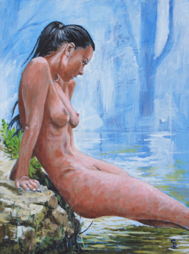 Painting titled "Blue lagoon" by Stuart Dalby, Original Artwork, Acrylic
