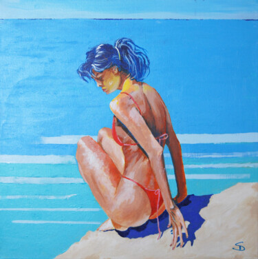 Peinture intitulée "Blue Bather" par Stuart Dalby, Œuvre d'art originale, Acrylique