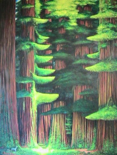Painting titled "Towering Redwoods P…" by Stuart C Foster, Original Artwork, Oil