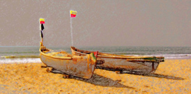 Digital Arts titled "Fishing Boats" by Studiocosmicmandala, Original Artwork, Digital Painting