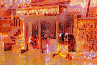 Digital Arts titled "Puja at Kothiteertha" by Studiocosmicmandala, Original Artwork, Digital Painting