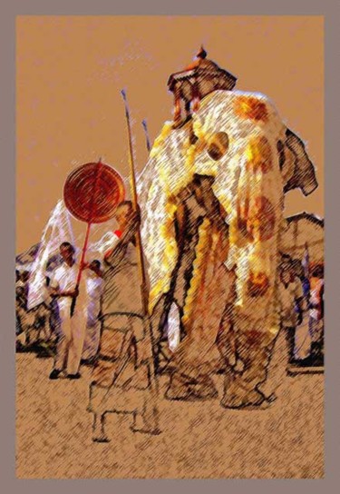 Digital Arts titled "elephant at the par…" by Studiocosmicmandala, Original Artwork, Digital Painting