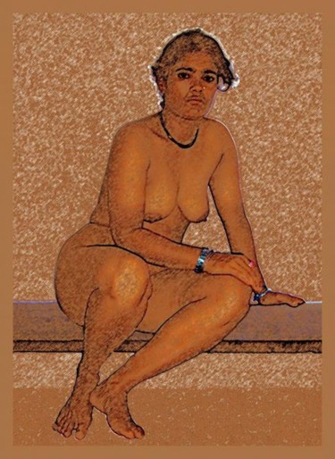 Digital Arts titled "Amina on the bench" by Studiocosmicmandala, Original Artwork, Digital Painting