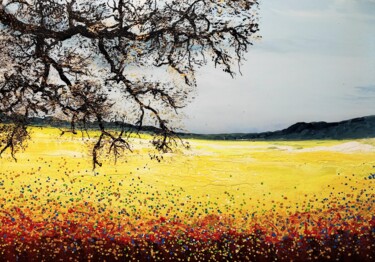 Painting titled "Yellow meadow" by Felix Günther, Original Artwork, Acrylic