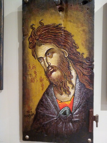 Schilderij getiteld "Αγιος Ιωαννης" door Stulianos Piperides, Origineel Kunstwerk, Encaustiek