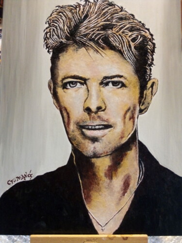 Painting titled "David Bowie" by Stulianos Piperides, Original Artwork, Wax Mounted on Wood Stretcher frame