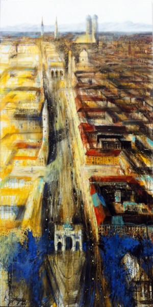 Malerei mit dem Titel "MUNICH SUN" von Tadeusz Stupka, Original-Kunstwerk, Acryl