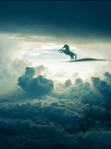 Arts numériques intitulée "The Sky Horse" par Sir Gently, Œuvre d'art originale, Peinture numérique