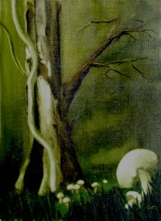 Painting titled "Moon Light Mushroom…" by Su Yurewich, Original Artwork, Oil