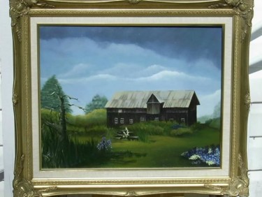 Painting titled "Gray Barn #3 Before…" by Su Yurewich, Original Artwork, Oil