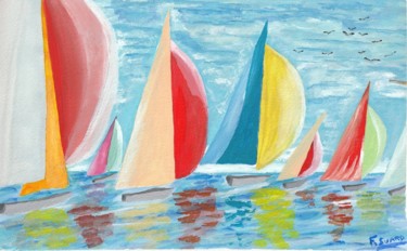 Painting titled "Bal des voiles" by Francois Suard, Original Artwork, Watercolor