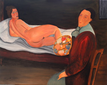 Painting titled "Modigliani et sa mu…" by Francois Suard, Original Artwork, Acrylic