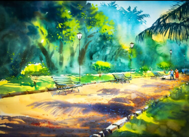Painting titled "A wlk in the park" by Subhajit Paul, Original Artwork, Watercolor