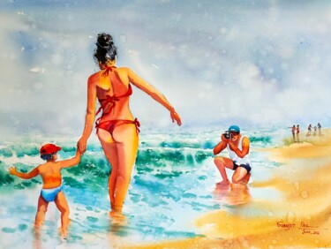 Pittura intitolato "happy vacation" da Subhajit Paul, Opera d'arte originale, Acquarello