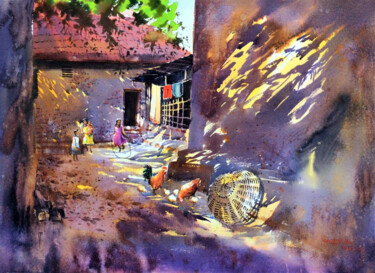 Peinture intitulée "A shady afternoon" par Subhajit Paul, Œuvre d'art originale, Aquarelle