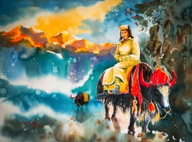 Peinture intitulée "Golden cap II" par Subhajit Paul, Œuvre d'art originale, Aquarelle