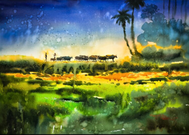 Ζωγραφική με τίτλο "returning home XV" από Subhajit Paul, Αυθεντικά έργα τέχνης, Ακουαρέλα