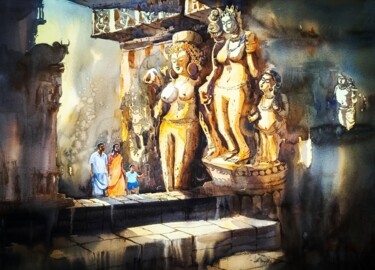 Картина под названием "Heritage-IX" - Subhajit Paul, Подлинное произведение искусства, Акварель