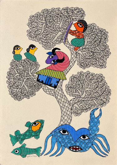 Картина под названием "Tree climbing" - Subhash Vyam, Подлинное произведение искусства, Акрил
