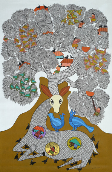 Malerei mit dem Titel "Gond Painting  ( Tr…" von Subhash Vyam, Original-Kunstwerk, Acryl