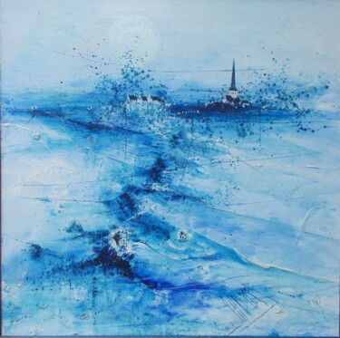 Painting titled "Mer Calme" by Patrick Subias, Original Artwork, Oil Mounted on Wood Stretcher frame