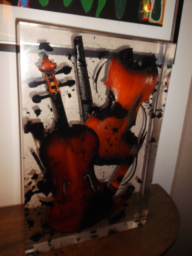 Artisanat intitulée "violon-combustion-2…" par Jean-Claude Subiros, Œuvre d'art originale