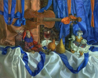 Painting titled "Натюрморт с куклами" by Mikhail Sukharev, Original Artwork, Oil